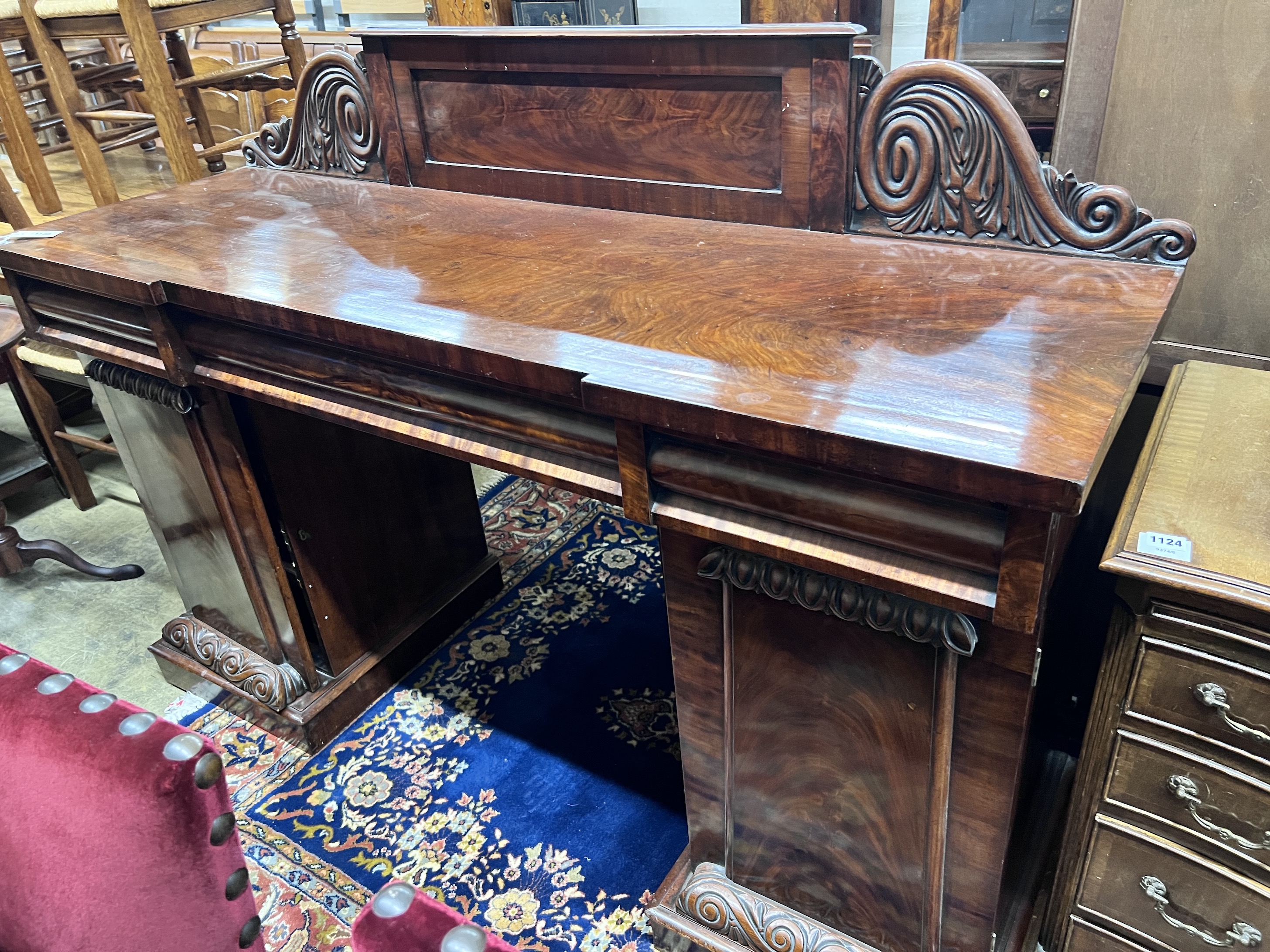 A William IV mahogany pedestal sideboard, length 168cm